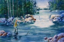 Fishing in Yellowstone Original Painting